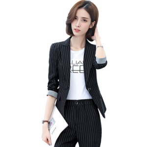 馨嘉妮2020年春秋新款条纹职业套装女气质时尚休闲职业西装工作服