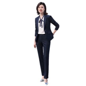 职业西装套装女秋冬款气质浅灰格纹大码显瘦正装工作服教师职业装