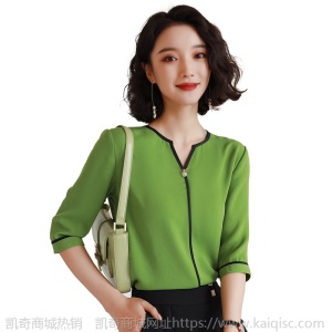雪纺衬衫女2020春夏装新款V领衬衣女设计感小众中袖上衣女职业装