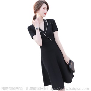 A字裙气质职业美容师连衣裙女珠宝店赫本风显瘦收腰黑色工作裙子