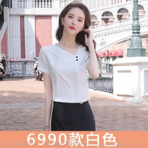 职业装短袖衬衫女2020夏季新款时尚气质衬衣珠宝店酒店工作服上衣