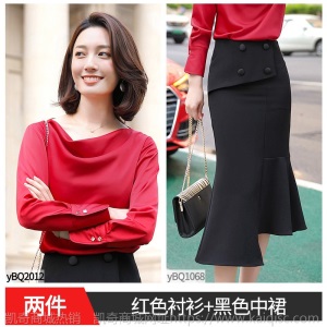 红色衬衫女春秋时尚气质洋气宽松上衣设计感小众丝滑缎面雪纺衬衣