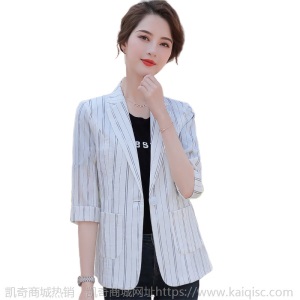 条纹小西装女春夏新款五分袖时尚气质职业女西服外套休闲修身上衣