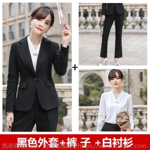 一粒扣黑色韩版修身职业套裤2019秋冬新款OL正装工作服西装套装女