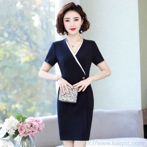 职业装女售楼部珠宝店销售工作服春夏装美容师影楼修身V领连衣裙