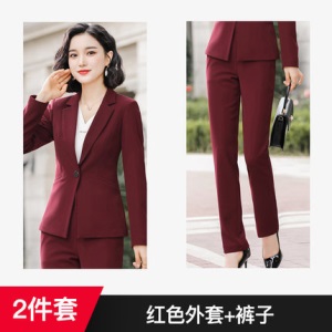 休闲时尚气质西服2019新款OL小香风名媛职业装韩版红色西装套装女