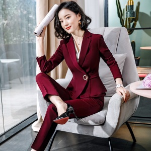 职业装女套装西服OL工作服时尚气质女士红色小西装正装2020春新款