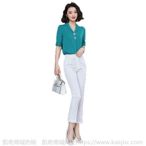 v领白色衬衫女设计感小众2020夏装新款时尚洋气雪纺中袖职业衬衣