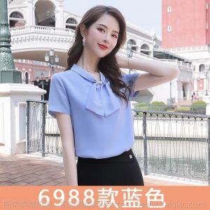 职业装短袖衬衫女2020夏季新款时尚气质衬衣珠宝店酒店工作服上衣