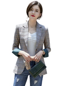 网红小西装外套女外套格子2019新款秋装韩版休闲气质女式西服上衣