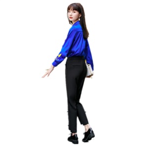 衬衫女2020春秋新款蓝色刺绣职场正装修身显瘦百搭工作服长袖衬衣