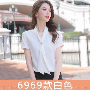 职业装短袖衬衫女2020夏季新款时尚气质衬衣珠宝店酒店工作服上衣