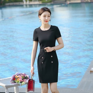 夏天连衣裙女2020春夏季新款裙子职业装正装教师面试美容师工作服