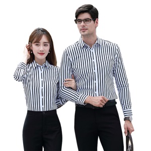 男女同款条纹衬衫长袖衬衣酒店前台工作服白领职业正装2019年秋季