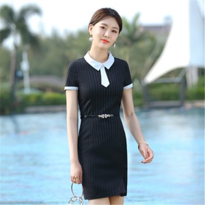 2020春新款修身显瘦教师白领会所美容院珠宝店工作服职业连衣裙女
