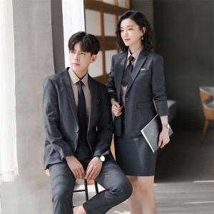 灰色工作服售楼职业装高端女人西装套装气质公务员面试服装商务ol