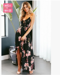 明星同款2019夏季街头潮人凯奇女装吊带款大摆型连衣裙代理加盟