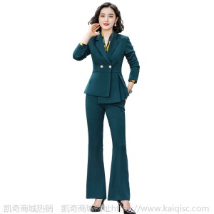 时尚套装女2020秋冬新款职业装绿色西装套装两件套洋气高冷御姐风