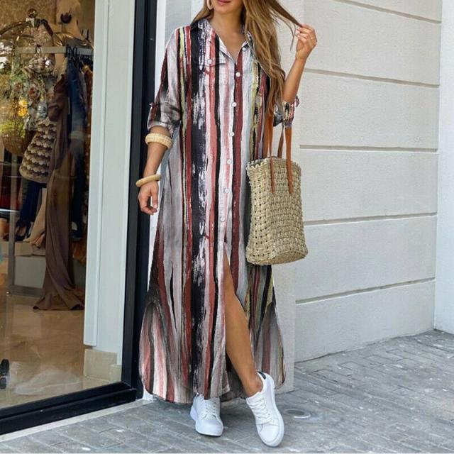 2020凯奇热销凯奇ebay新款凯奇春夏时尚性感衬衫长裙连衣裙女