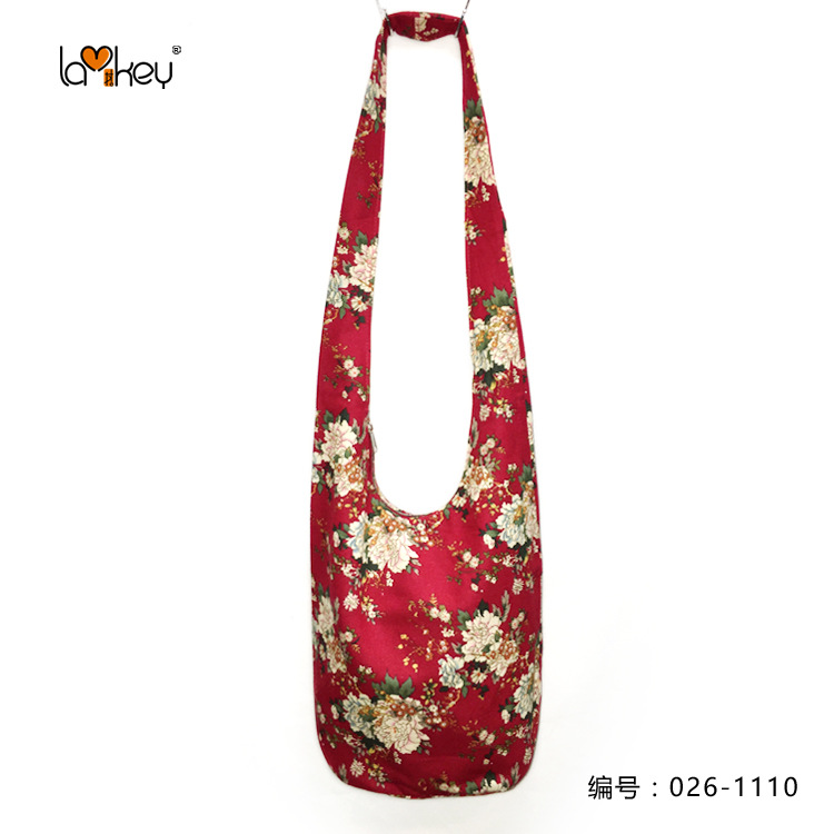 厂批 女士单肩斜挎 文艺范水桶包 麻棉印花提花bag 休闲布包