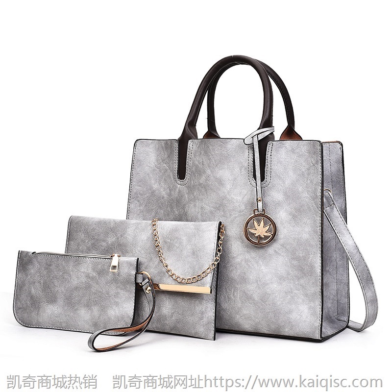 2019新款时尚油皮子母包三件套women bags单肩斜跨手提包