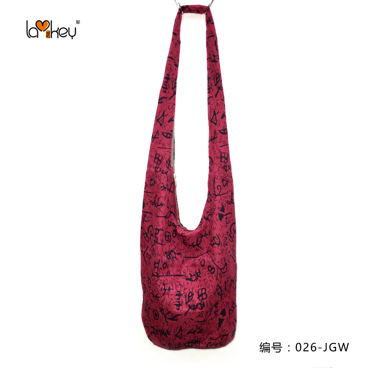 厂批 女士单肩斜挎 文艺范水桶包 麻棉印花提花bag 休闲布包