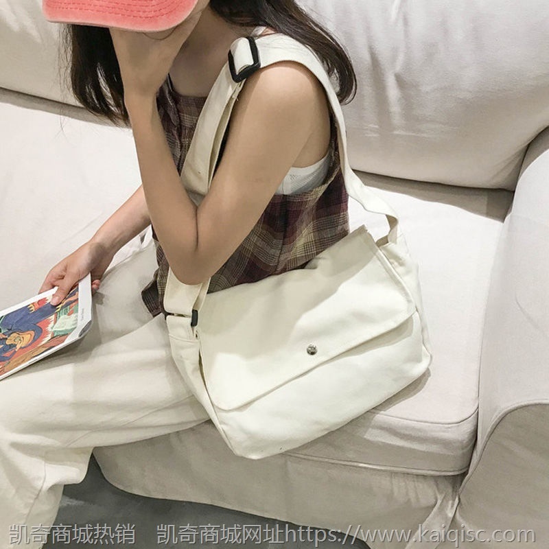 2021新款韩版女士简约文艺帆布包纯色休闲单肩背包学生斜挎包批发