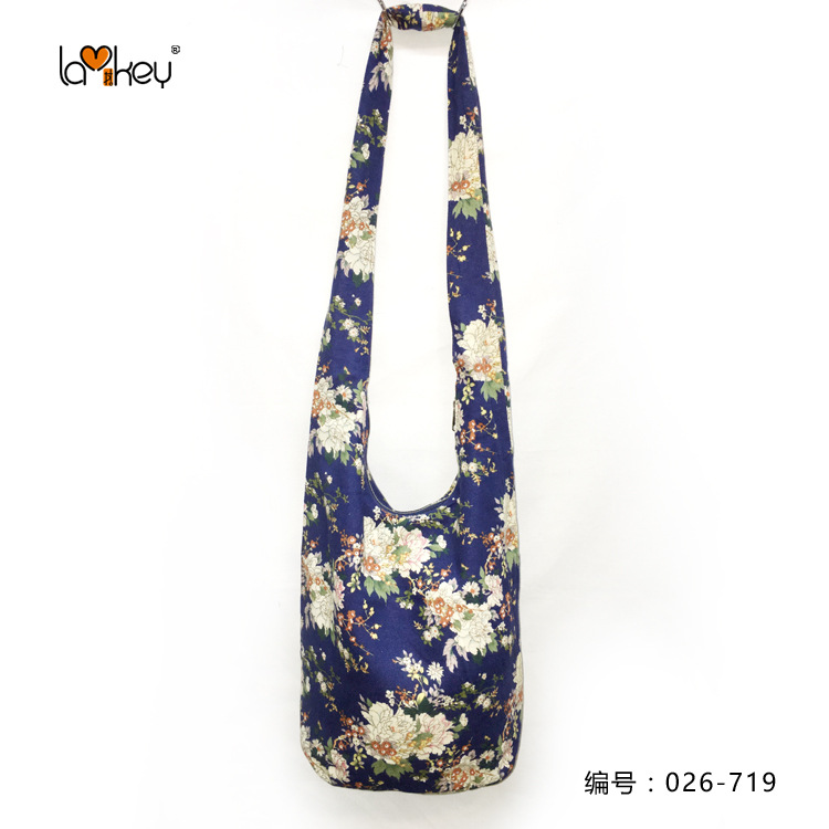 厂批 女士单肩斜挎 文艺范水桶包 麻棉印花提花bag 休闲布包