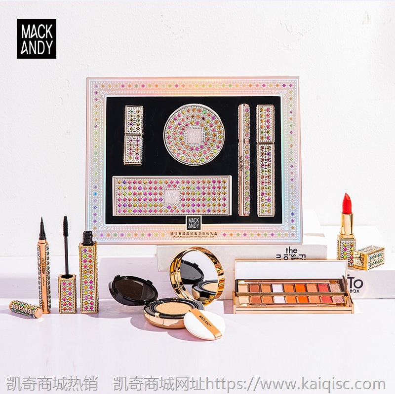 玛可安迪晶钻奢华网红款彩妆礼盒 口红眼线睫毛膏眼影气垫5件套装
