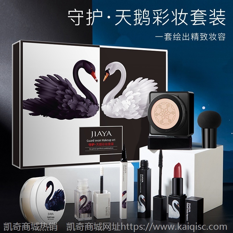 黑白天鹅彩妆套装口红气垫bb睫毛膏高光液眼线笔礼盒套装一件代发