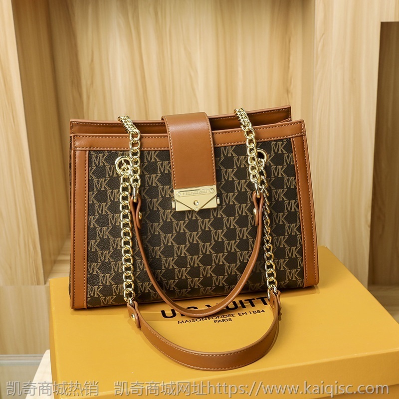 包包2021新款潮高品质感老花真皮女包单肩包托特包链条腋下包秋冬