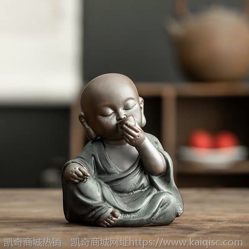 厂家  精品茶宠摆件黑金砂紫砂小和尚茶宠可养茶玩茶道配件小沙弥