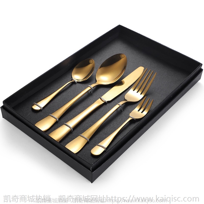 镀金1010餐具喷漆五件套厂家餐具套餐不锈钢餐具刀叉勺LOGO礼品盒