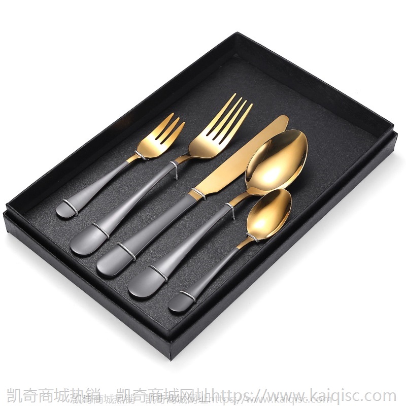 镀金1010餐具喷漆五件套厂家餐具套餐不锈钢餐具刀叉勺LOGO礼品盒