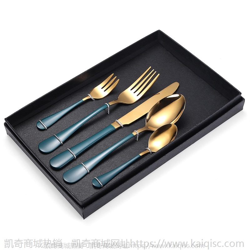 镀金1010餐具喷漆五件套厂家餐具套餐不锈钢餐具刀叉勺LOGO礼品盒