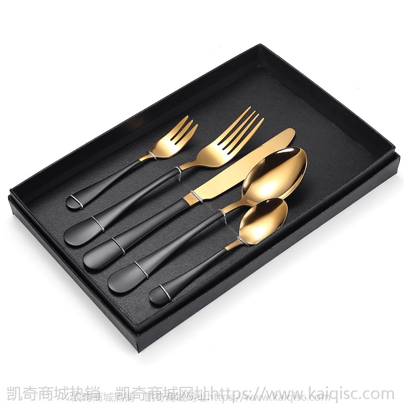 镀金1010餐具喷漆五件套厂家餐具套餐不锈钢餐具刀叉勺LOGO礼品盒