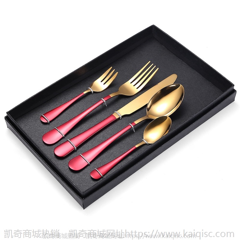 镀金1010餐具喷漆五件套厂家餐具套餐不锈钢餐具刀叉勺LOGO礼品盒