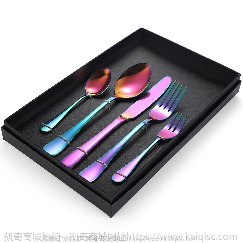 镀金1010餐具喷漆五件套厂家餐具套餐不锈钢餐具刀叉勺LOGO礼品盒