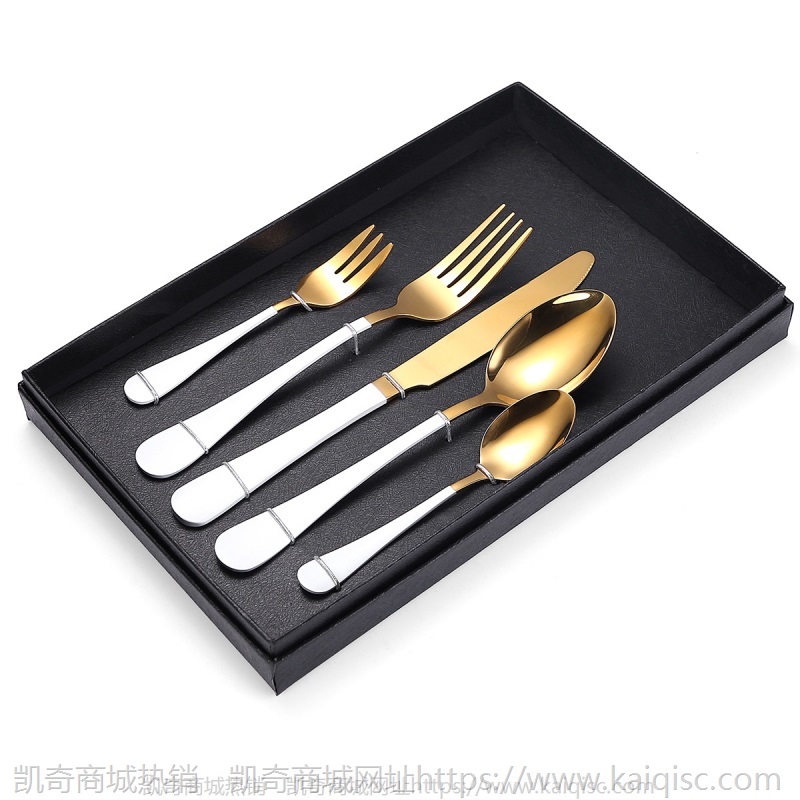 镀金1010餐具喷漆五件套厂家餐具套餐不锈钢餐具刀叉勺LOGO礼品盒