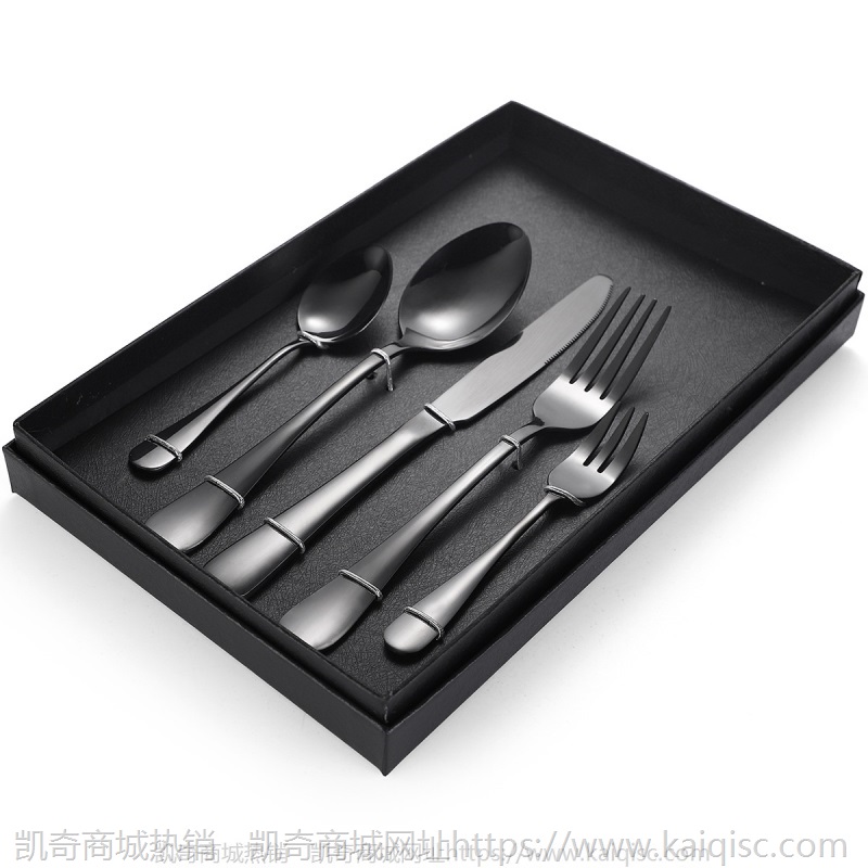 镀金1010餐具喷漆五件套厂家餐具套餐不锈钢餐具刀叉勺LOGO礼品盒