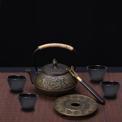 家居软装新中式茶室茶壶装饰柜摆件茶样板房复古博古架艺术铁茶壶