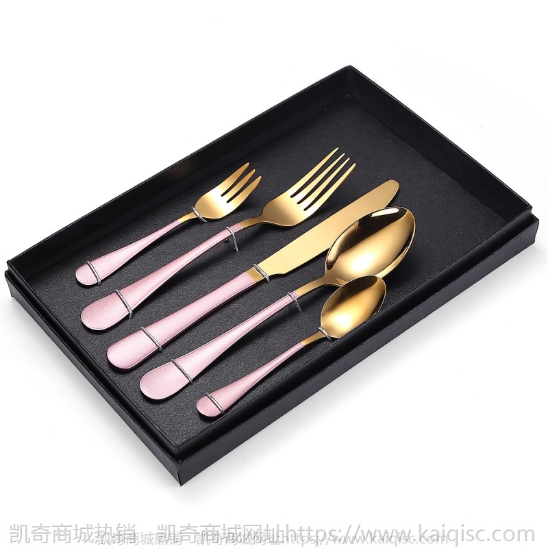 镀金1010餐具喷漆五件套厂家餐具套餐不锈钢餐具刀叉勺LOGO礼品盒