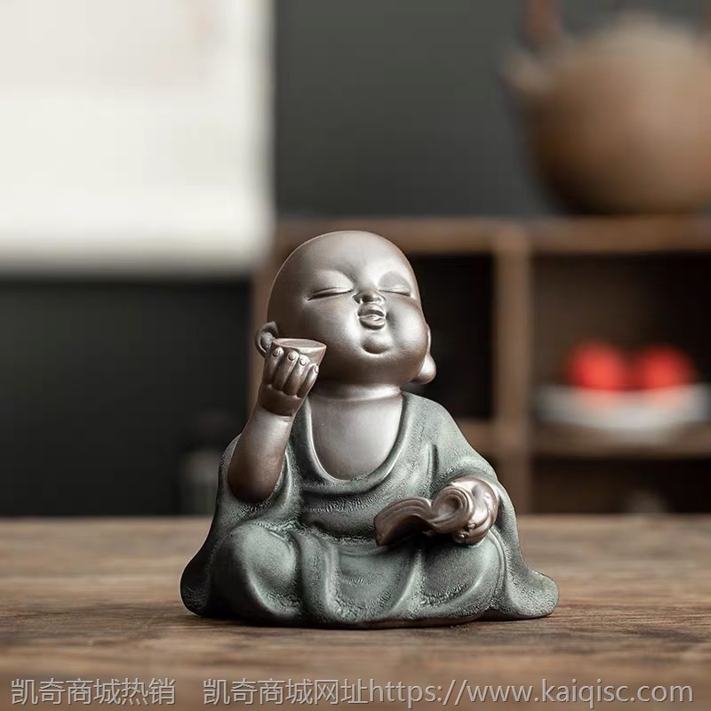 厂家  精品茶宠摆件黑金砂紫砂小和尚茶宠可养茶玩茶道配件小沙弥