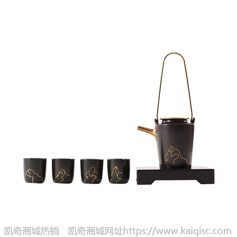 新中式黑金陶瓷茶具茶壶套装样板房间售楼处茶室会所软装配饰摆件