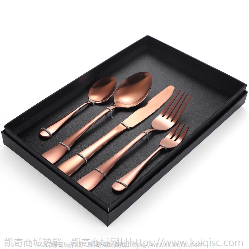 镀金1010餐具喷漆五件套厂家餐具套餐不锈钢餐具刀叉勺LOGO礼品盒