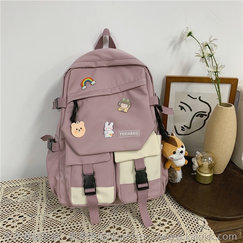 2021新款拼色书包女韩版高中学生大容量森系日系ins少女双肩背包