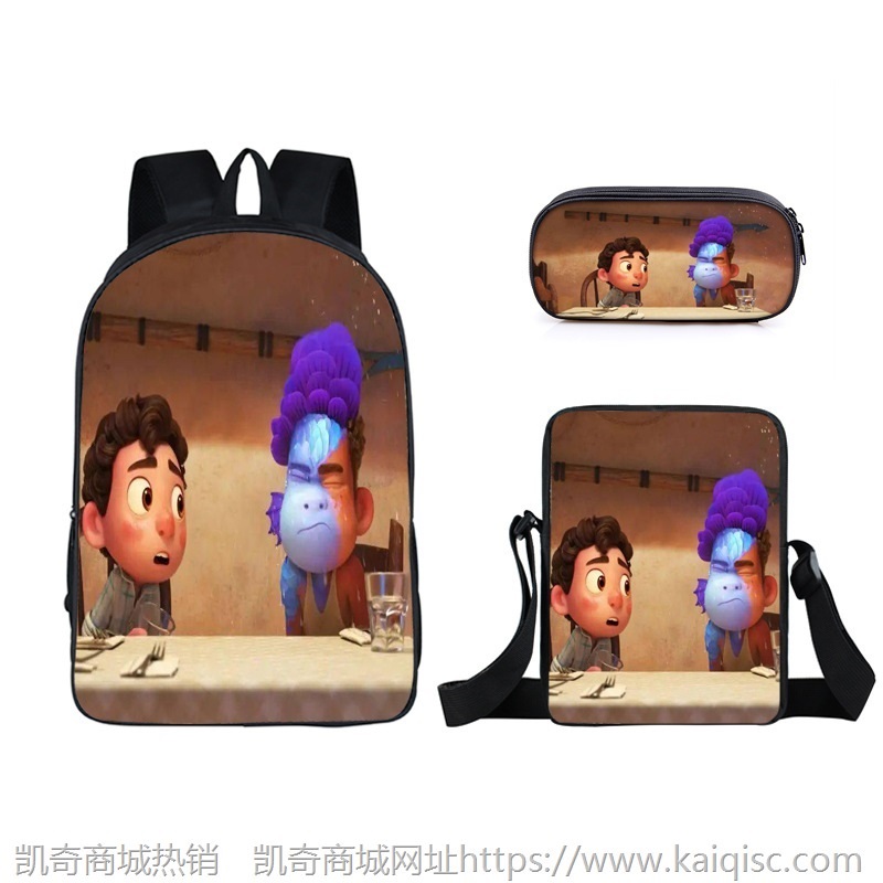 新款luck夏日友晴天动漫小学生书包单层笔袋涤纶小挎包三件套餐