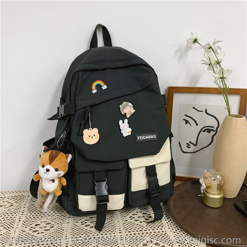 2021新款拼色书包女韩版高中学生大容量森系日系ins少女双肩背包