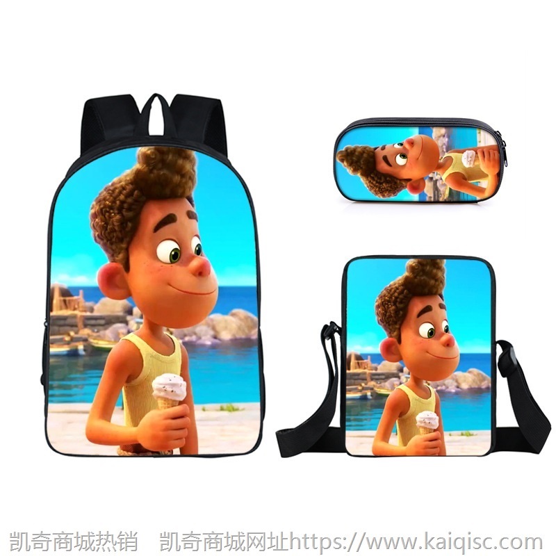 新款luck夏日友晴天动漫小学生书包单层笔袋涤纶小挎包三件套餐