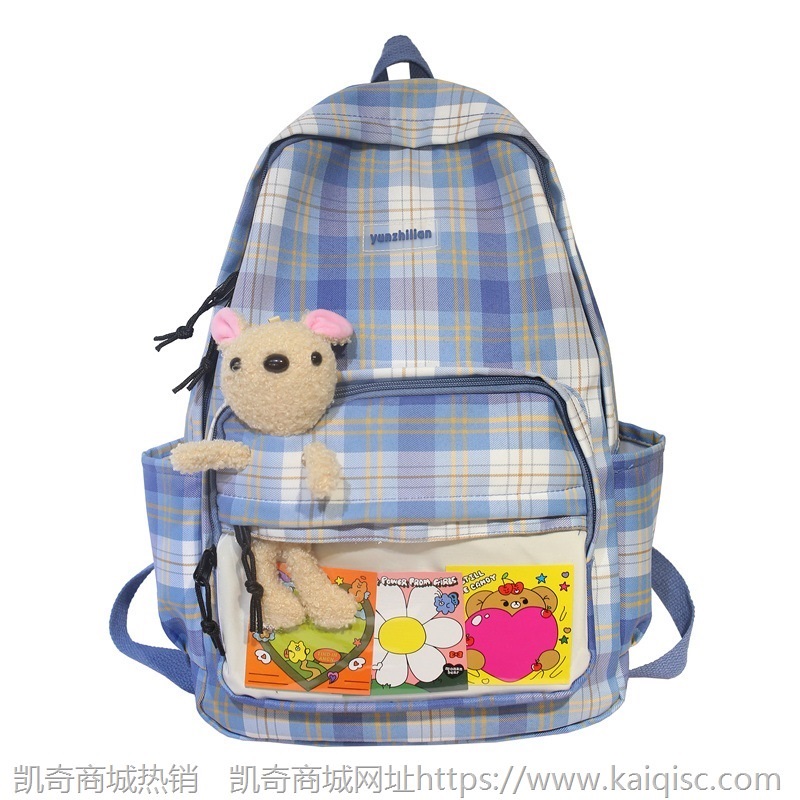 双肩包女2021新款小清新格子女生背包韩版原宿大容量中学生书包女